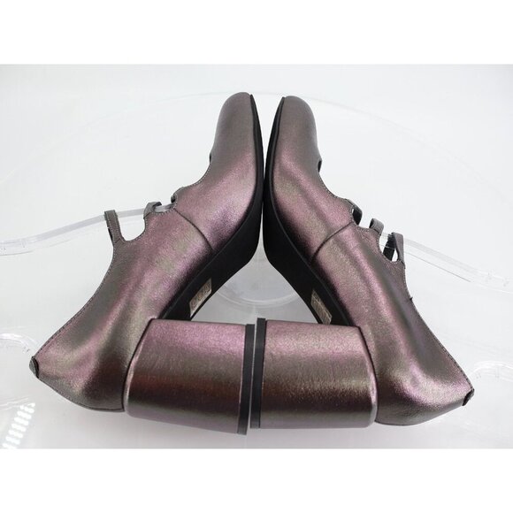 Jeffrey Campbell Tierz Mary Jane Pump Size 10 Pewter Iridescent Strappy Block - Picture 7 of 12